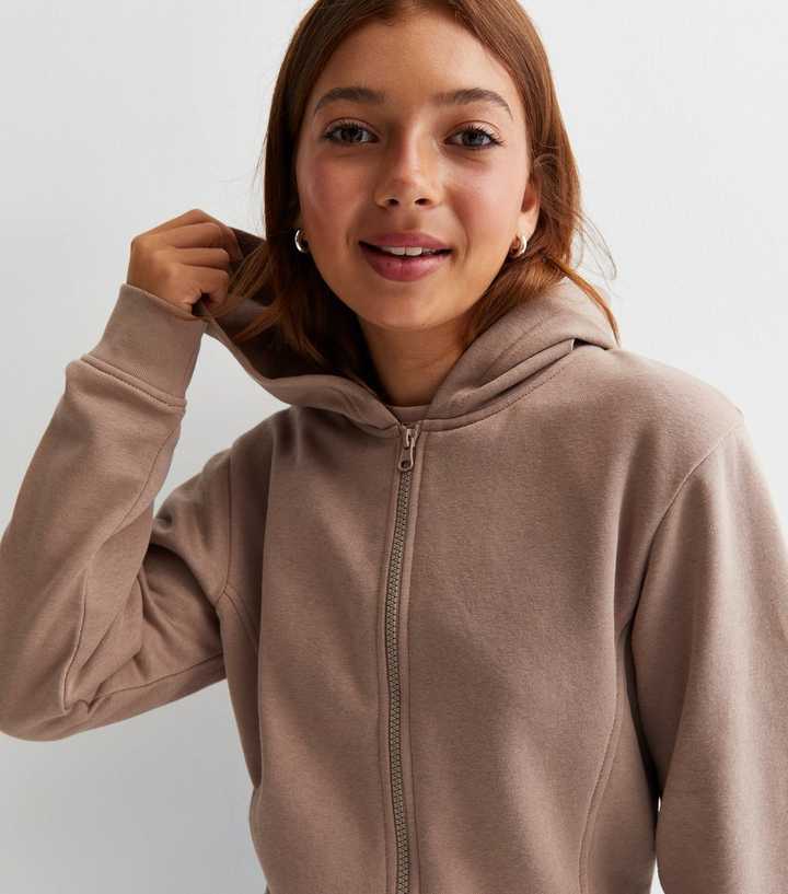 Cropped zip-through hoodie - Brown - Ladies