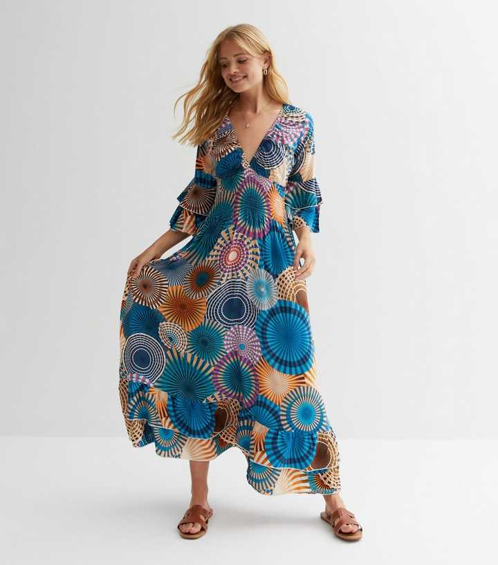 Cameo Rose Blue Circle Print Midi Dress