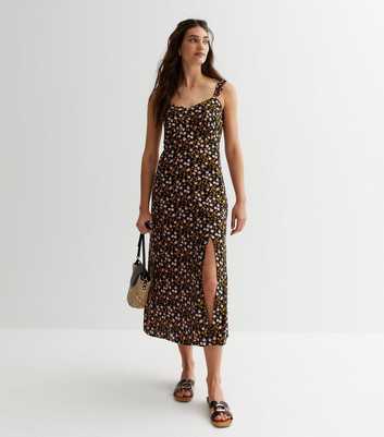 Black Floral Frill Strappy Midaxi Dress