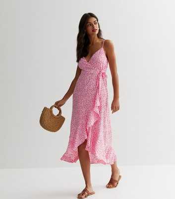 Pink Spot Strappy Wrap Midi Dress