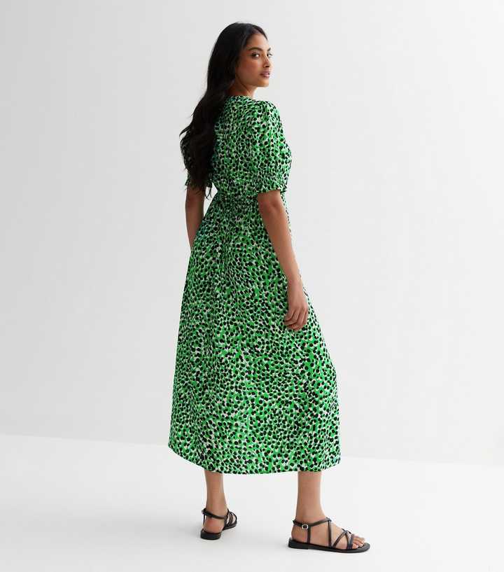 Green Floral Print Woven Split Midaxi Dress