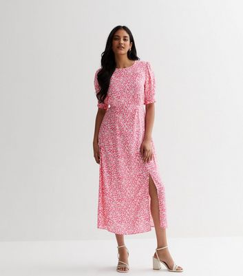 Pink Pattern Split Front Midaxi Dress New Look