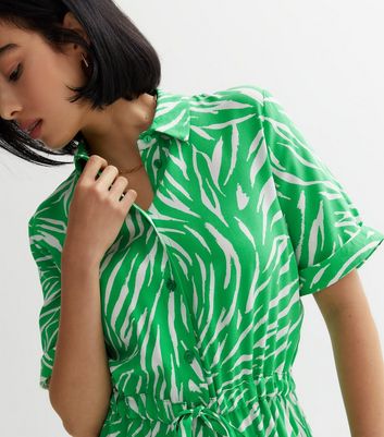 Green Zebra Print Belted Midi Shirt Dress New Look