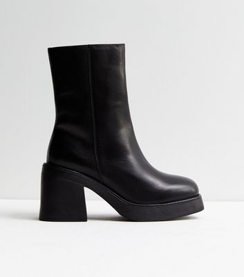 Leather chunky hot sale heel booties