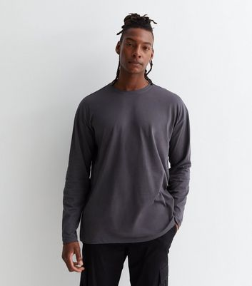 Dark Grey Cotton Long Sleeve T-Shirt | New Look