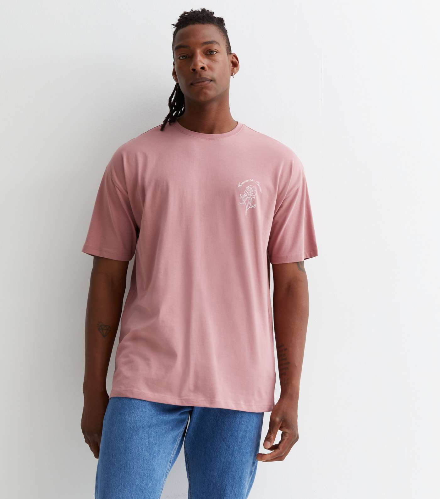 Pink Cotton Rose Embroidered Oversized T-Shirt Image 2
