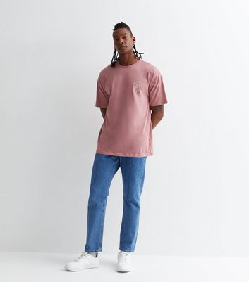 Men's Pink Cotton Rose Embroidered Oversized T-Shirt New Look