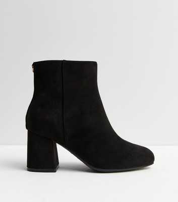 Extra Wide Fit Black Suedette Block Heel Ankle Boots