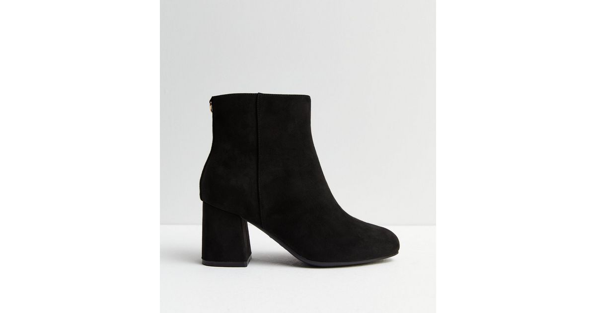 Extra Wide Fit Black Suedette Block Heel Ankle Boots New Look