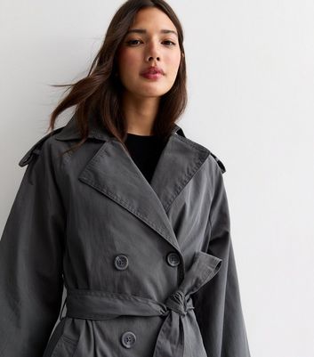 Dark Grey Belted Longline Trench Coat New Look