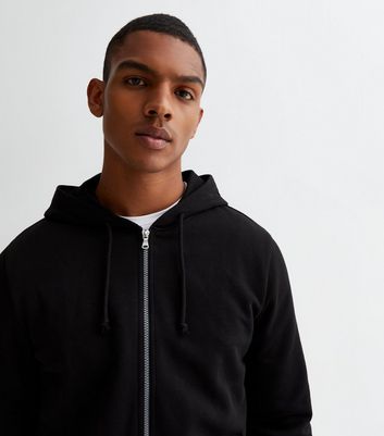 Black Zip Up Regular Fit Hoodie New Look