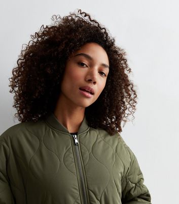 Khaki Lightweight Quilted Bomber Jacket New Look