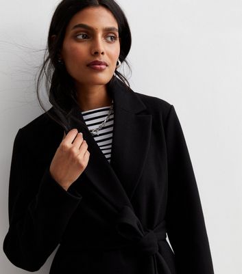 Black Short Belted Coat | New Look