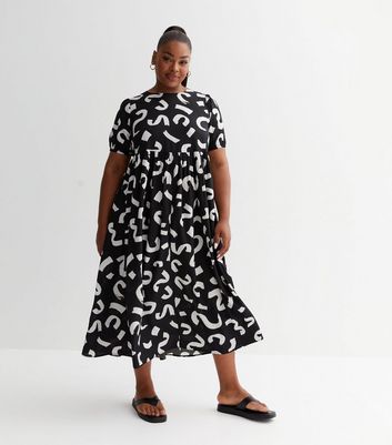 Curves Black Brush Stroke Oversized Midi Dress