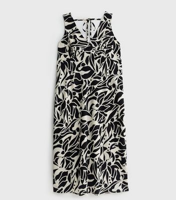 Curves Black Abstract Tie Back Midi Dress New Look