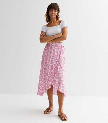 Sunshine Soul Pink Floral Wrap Midi Skirt