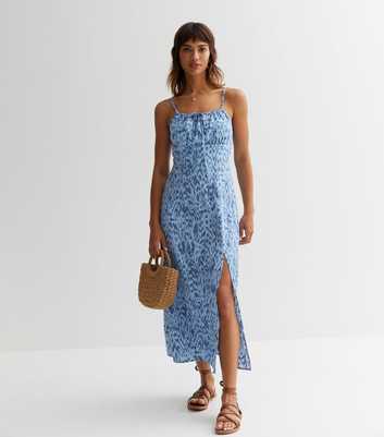 Sunshine Soul Blue Abstract Tie Front Maxi Dress