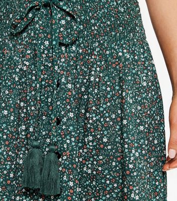 Apricot Green Ditsy Floral Dip Hem Midi Skirt New Look