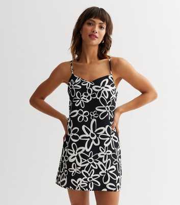 Black Crinkle Jersey Mini Slip Dress