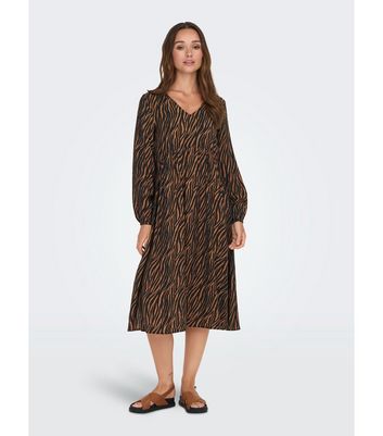 JDY Black Animal Print Puff Sleeve Midi Dress