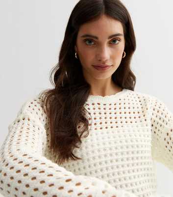 Cream Open Knit Cropped Jumper
