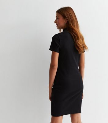 Girls Black Ribbed Zip Mini Dress New Look