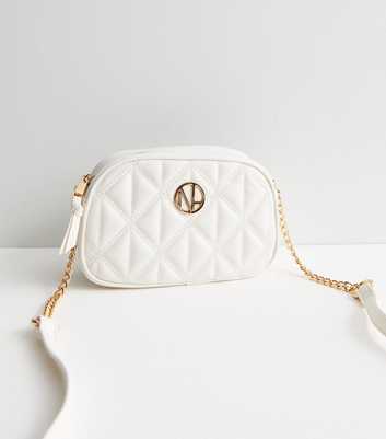 White Leather-Look Quilted Camera Bag