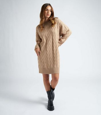 Urban Bliss Camel Cable Knit Mini Dress New Look