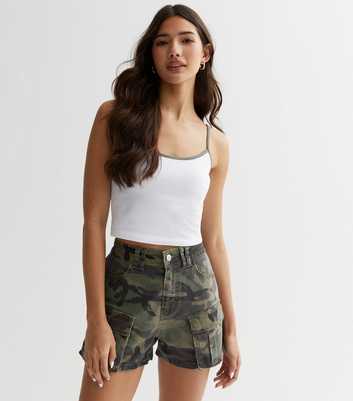 White Grey Trim Jersey Strappy Crop Cami