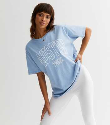 Blue Acid Wash Austin Texas Oversized Logo T-Shirt
