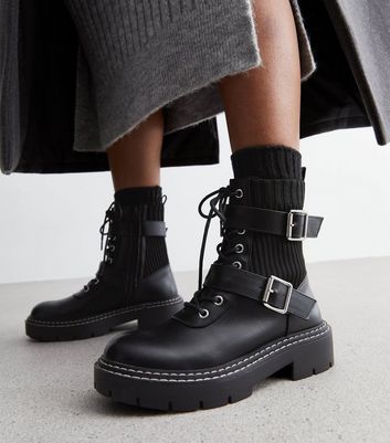 Black biker boots new look on sale