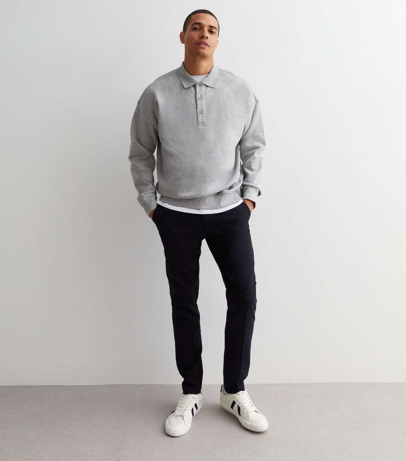 Grey Marl Jersey Polo Sweatshirt Image 3