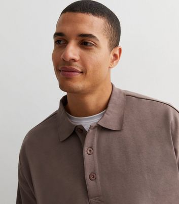 Men's Dark Brown Jersey Polo Sweatshirt New Look