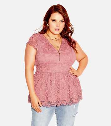 City Chic Curves Pink Lace Peplum Top