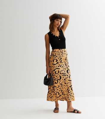 Influence Black Animal Print Midi Skirt