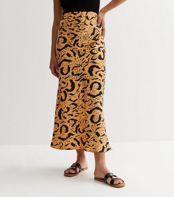 Influence Black Animal Print Midi Skirt New Look