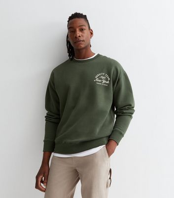 Khaki Varsity Logo Relaxed Fit Sweatshirt | New Look