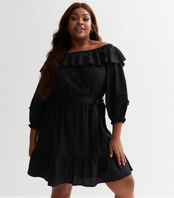 Black frill hot sale bardot dress