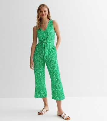 Green Abstract Tie Front Jumpsuit