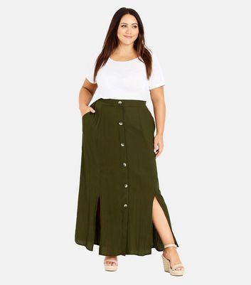 Khaki button front skirt new arrivals