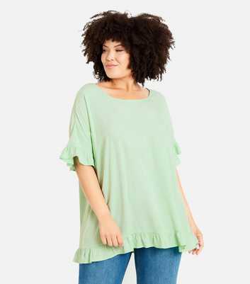 Evans Curves Green Frill Sleeve Top