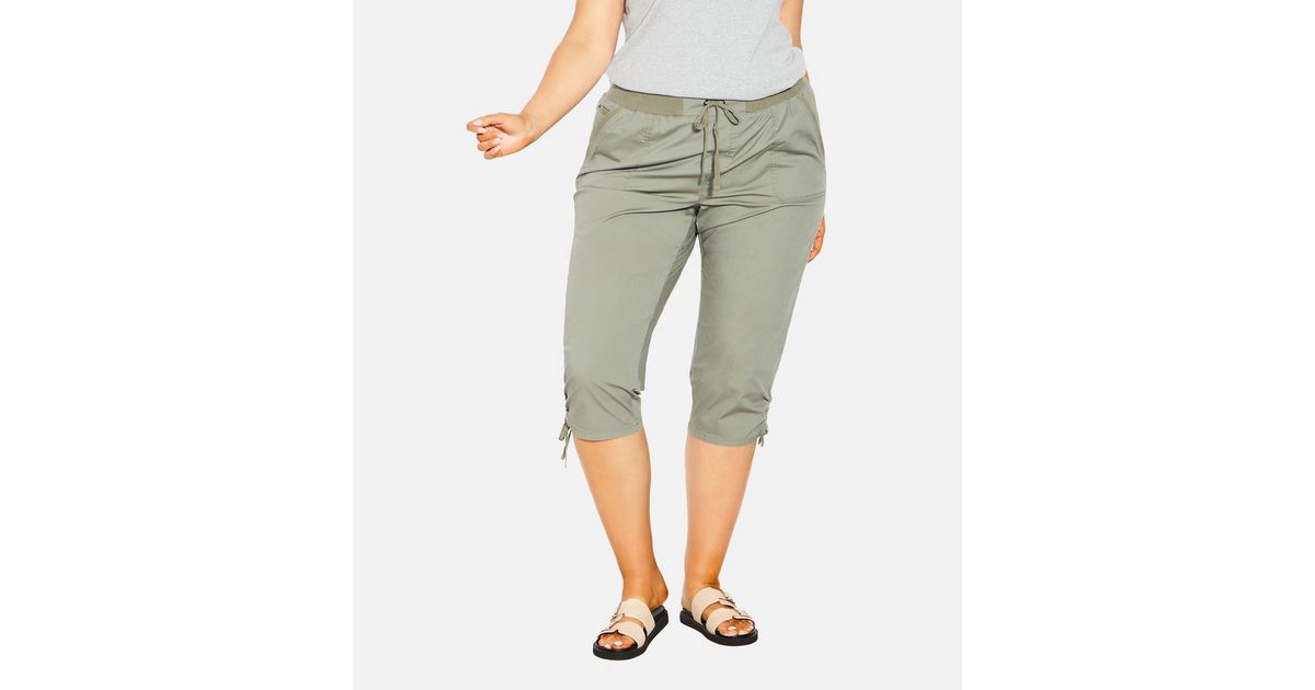 Buy Evans Cotton Cinch Capri Green Trousers from the Next UK online shop