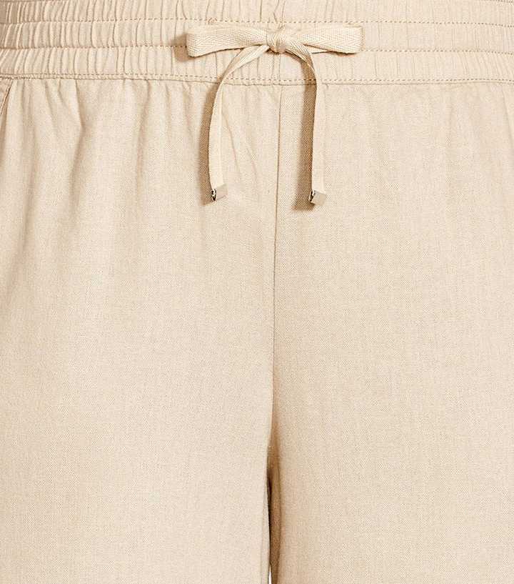 Evans Curves Stone Linen Blend Wide Leg Crop Trousers