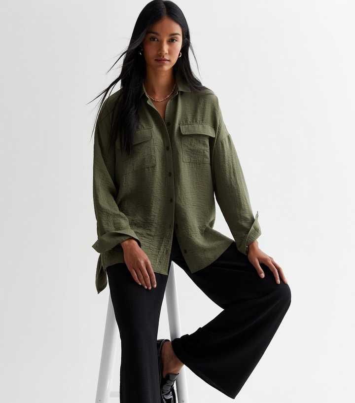 Khaki Textured Oversized Shirt