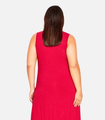 Evans Curves Red Tiered Hem Maxi Smock Dress New Look