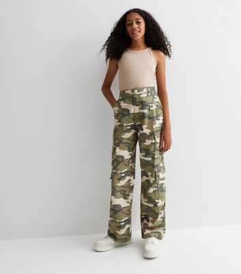 Girls Khaki Cotton Cuffed Cargo Trousers