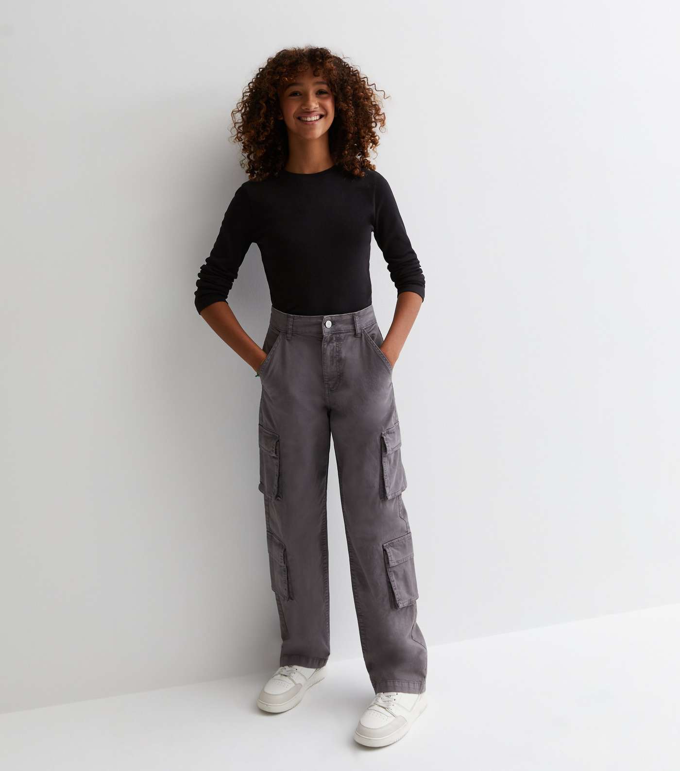 Girls Light Grey Pull On Cargo Trousers, Girls Trousers