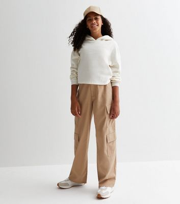 Girls Camel Cotton Wide Leg Cargo Trousers New Look