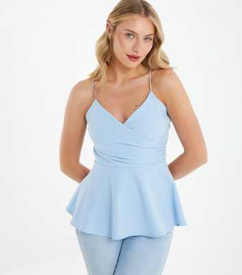 QUIZ Pale Blue Diamanté Peplum Top