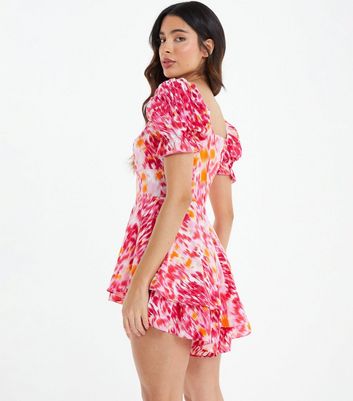 QUIZ Pink Tie Dye Frill Playsuit New Look